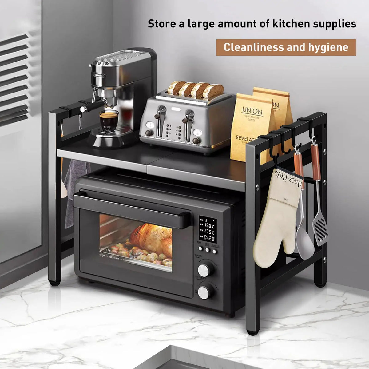 Expandable microwave shelf organizer
