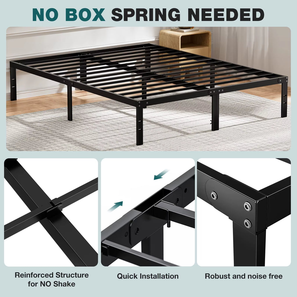Basic Twin Full Queen King Size Bed Frame Metal Platform Bedroom Frames with Storage Space Sturdy Steel Slat Support 350LBS
