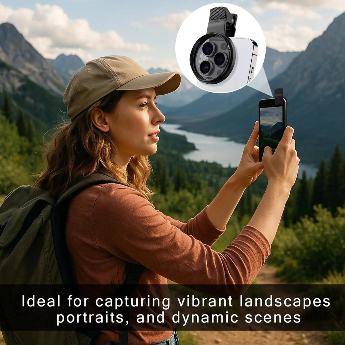 52Mm Professional Phone Camera Clip with Macro Lens CPL Star Variable ND Filter for All Smartphones Aluminum Alloy Thread - with CPL Filter,Round Hole