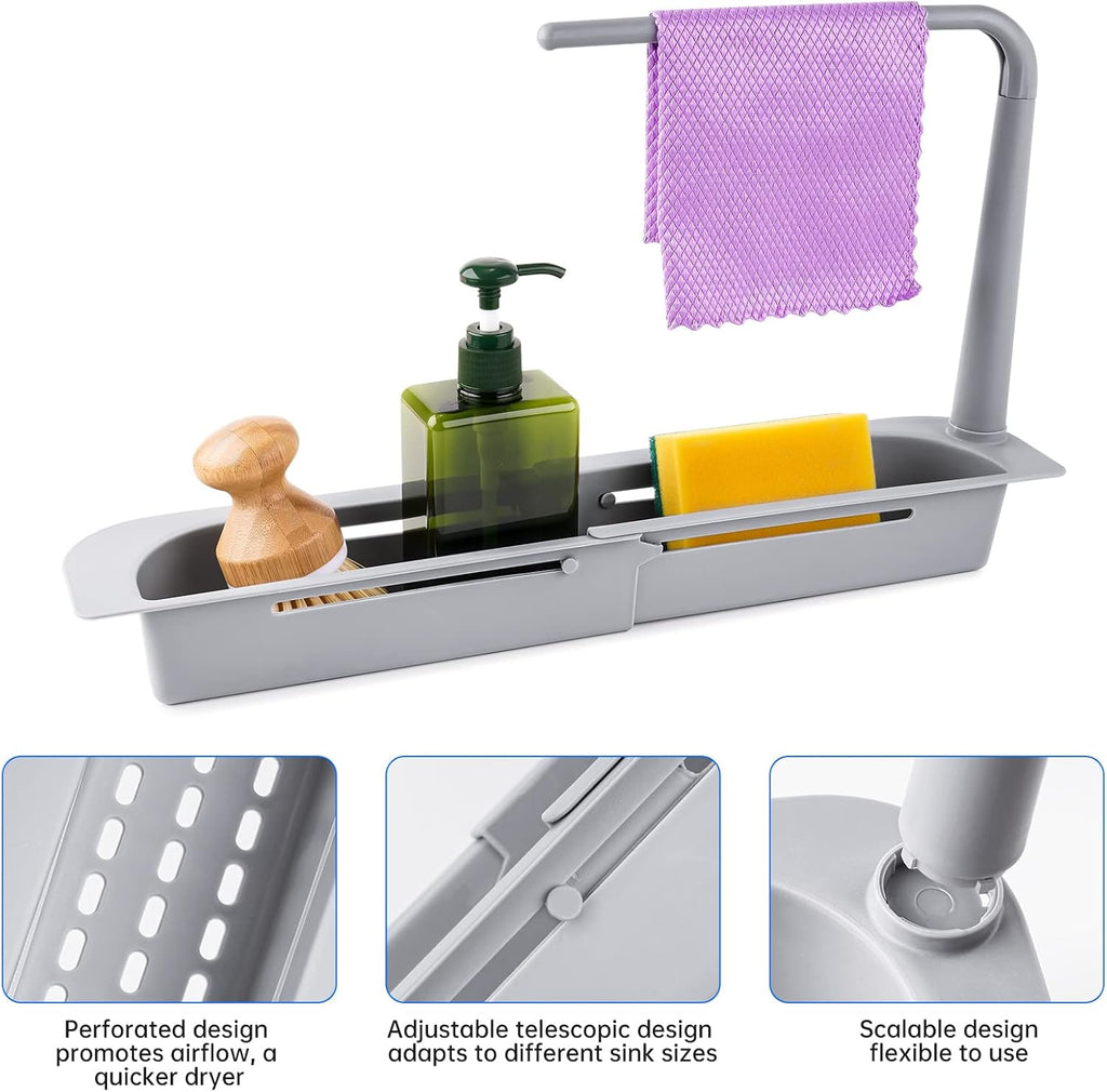 Telescopic Expandable Over-Sink Organizer with Towel Hanger