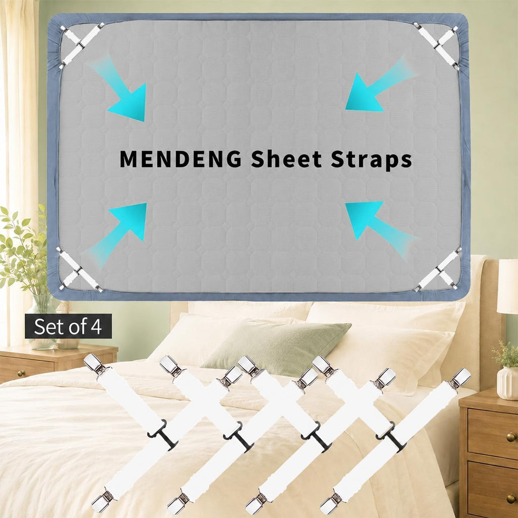 Adjustable Bed Sheet Straps — Fitted Sheet Holder, 4-Pack