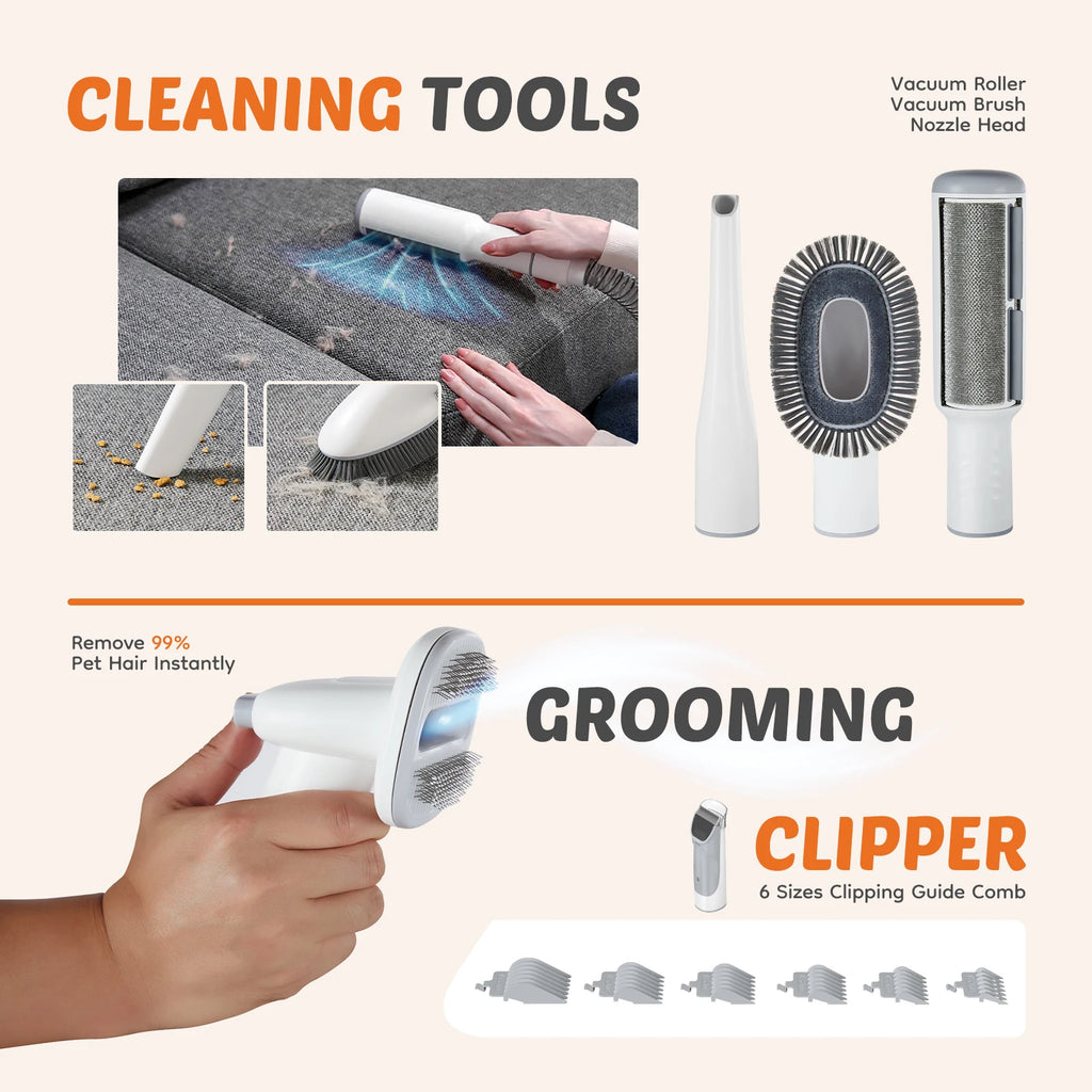 Pet Grooming Vacuum Kit — 2.5L, 3 Suction Modes, 5 Grooming Tools