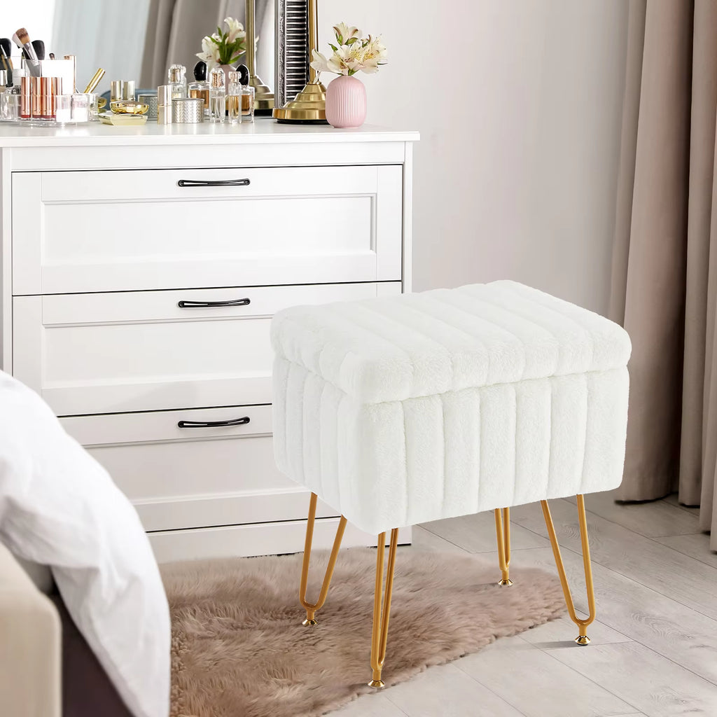 Faux fur storage ottoman
