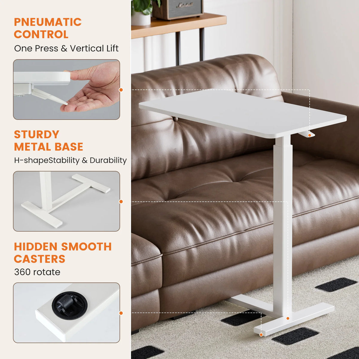 Overbed Table with Wheels — Adjustable Height Bedside & Sofa Desk