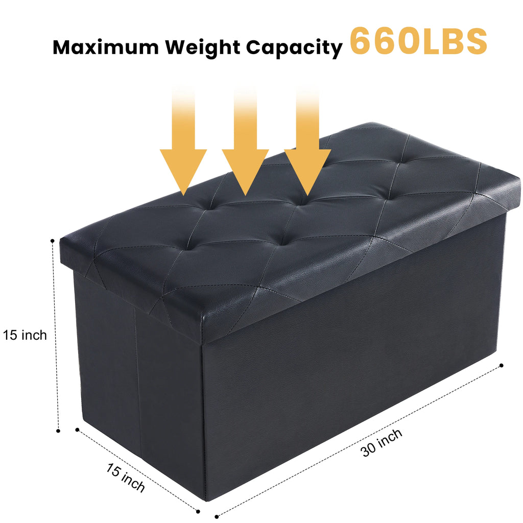 43 Inches Leather Folding Ottoman Storage Footstool Toy Box Bedroom Bench Load 660 Lbs Foot Rest Stool for Living Room