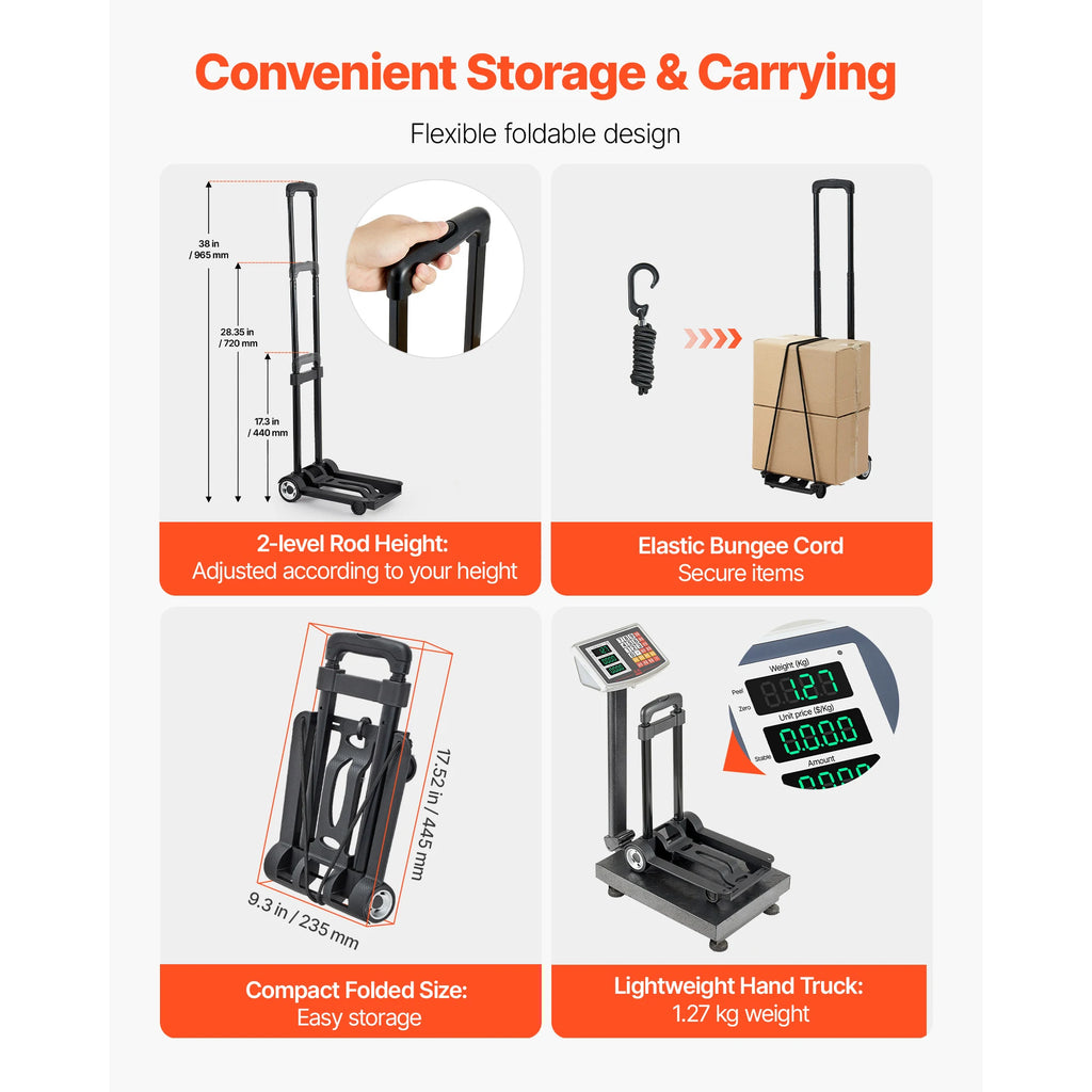Folding Hand Truck — 110 Lb Capacity, Collapsible Utility Cart