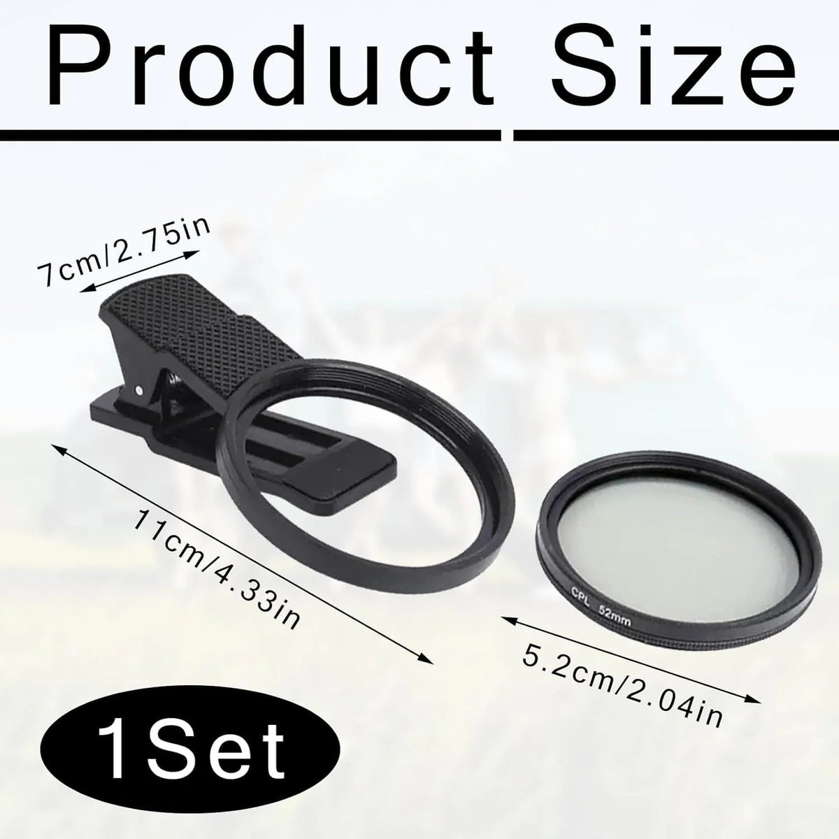 52Mm Professional Phone Camera Clip with Macro Lens CPL Star Variable ND Filter for All Smartphones Aluminum Alloy Thread - with CPL Filter,Round Hole