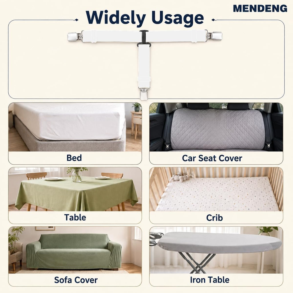 Adjustable Bed Sheet Straps — Fitted Sheet Holder, 4-Pack