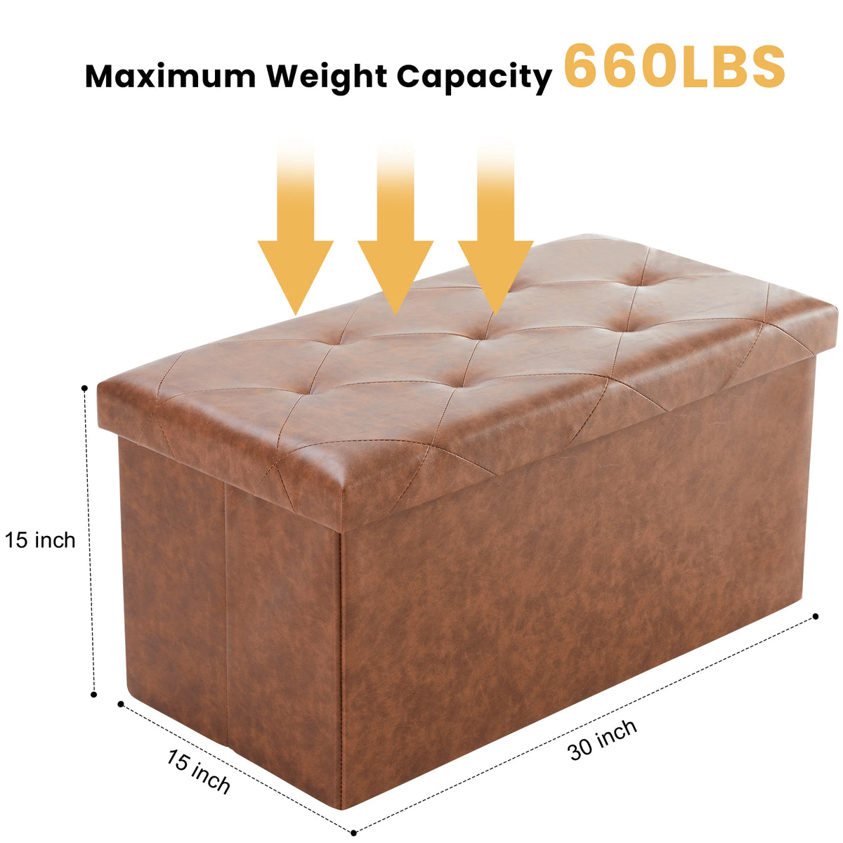 43 Inches Leather Folding Ottoman Storage Footstool Toy Box Bedroom Bench Load 660 Lbs Foot Rest Stool for Living Room