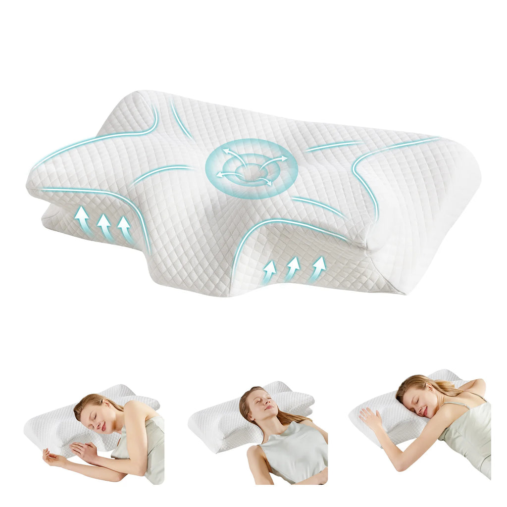 Ergonomic Cervical Neck Pillow — Memory Foam, Cooling Pillowcase
