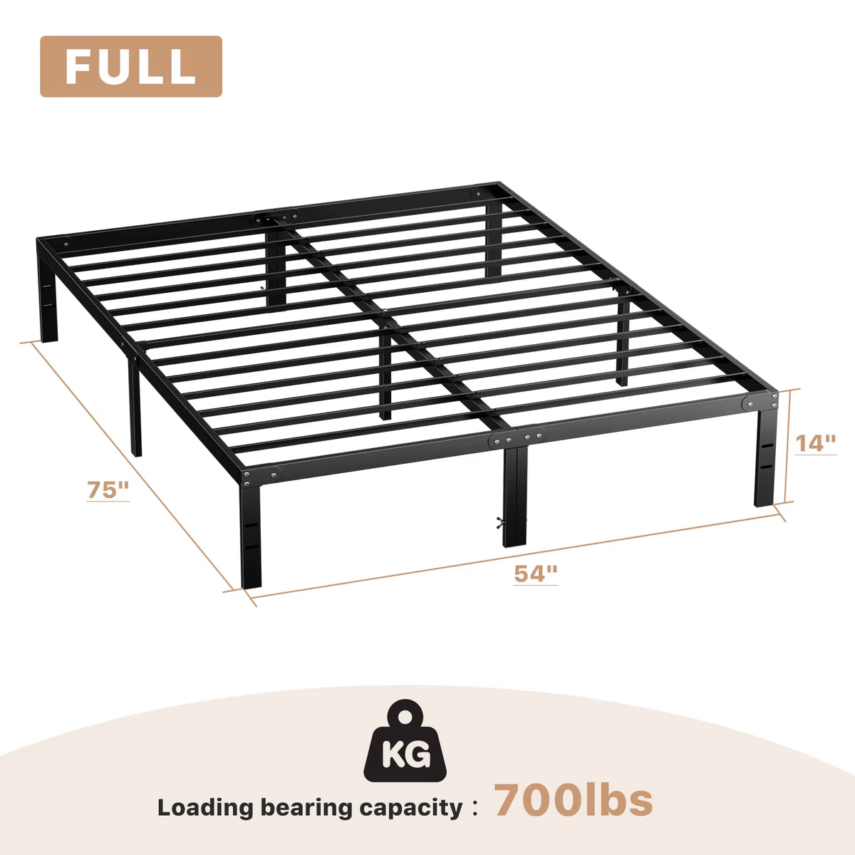 Basic Twin Full Queen King Size Bed Frame Metal Platform Bedroom Frames with Storage Space Sturdy Steel Slat Support 350LBS