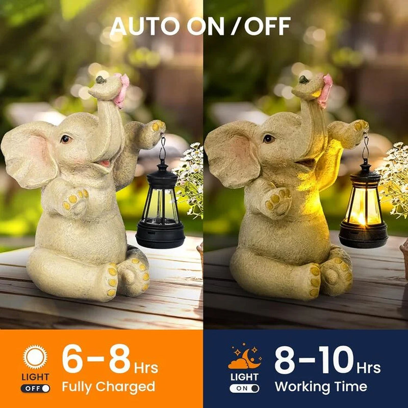 Solar Elephant Garden Statue with Lantern – Outdoor Patio Decor