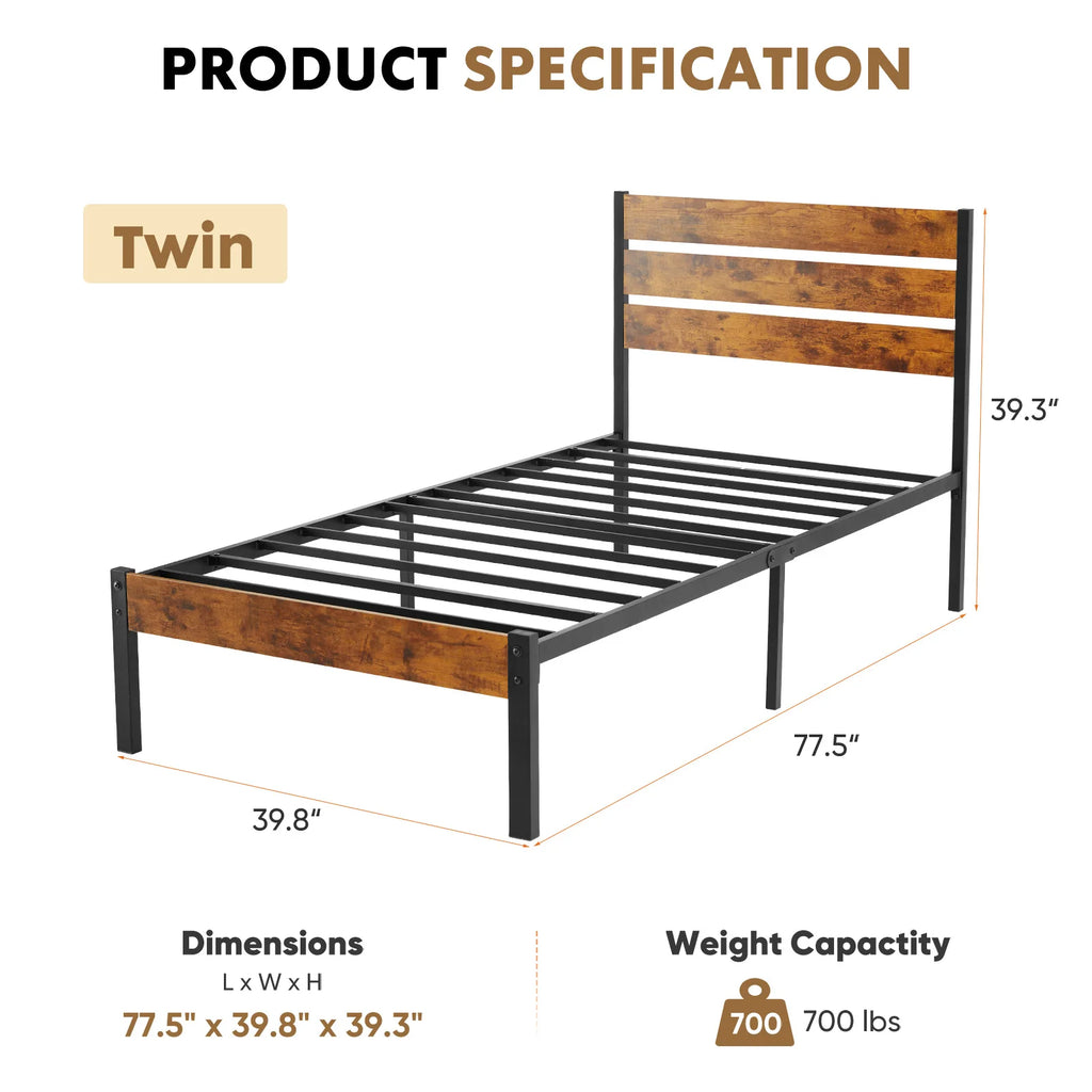Queen Size Metal Platform Bed Frame with Headboard and Footboard with 800LBS Sturdy Wooden Slats Support for Bed Room Home