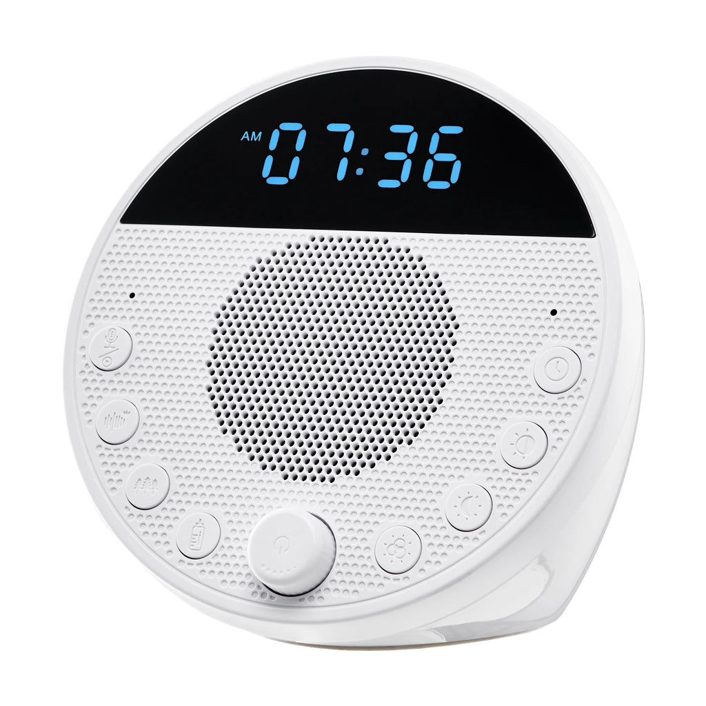 Succebuy Sound Machine 18 Soothing Sleep Sound and 7-Color Night Light 5-In-1 White Noise Sound Machine with Dual Alarm for Home