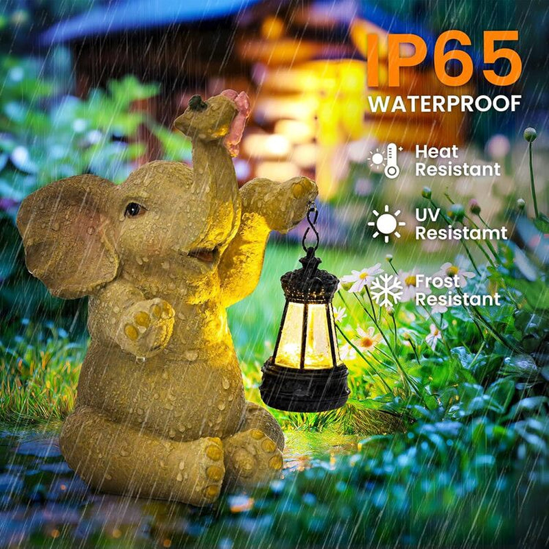 Solar Elephant Garden Statue with Lantern – Outdoor Patio Decor