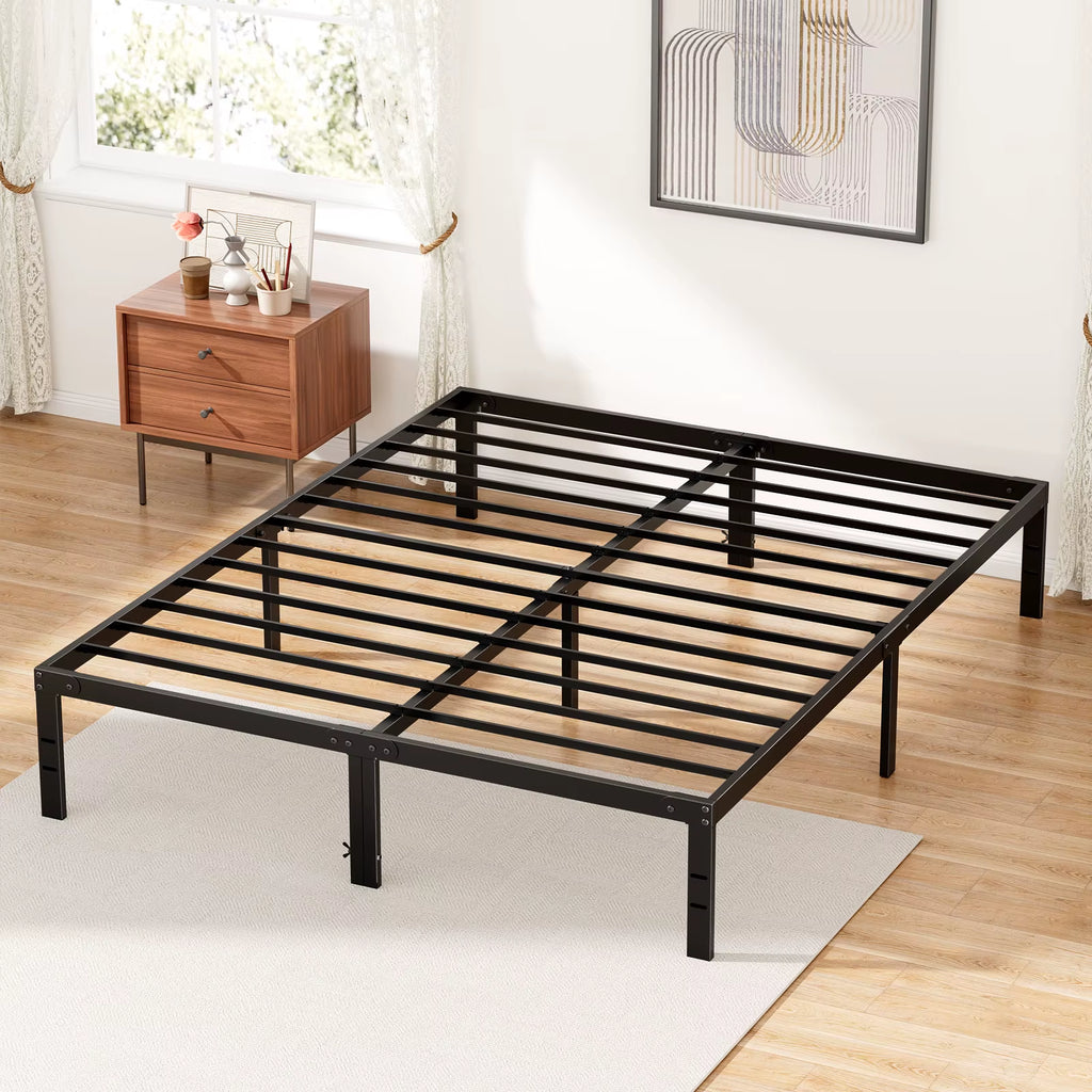 Basic Twin Full Queen King Size Bed Frame Metal Platform Bedroom Frames with Storage Space Sturdy Steel Slat Support 350LBS