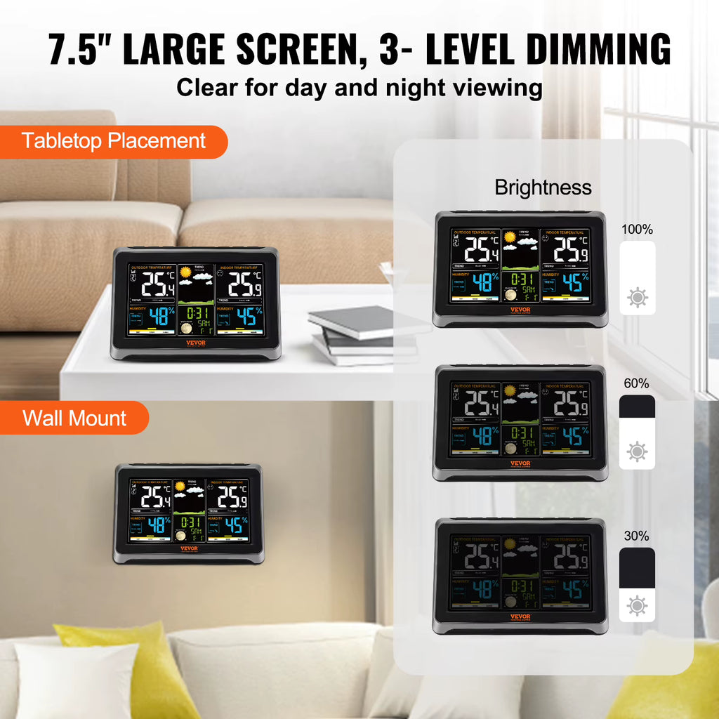 Wireless Weather Station — 7.5 in Color Display, Outdoor Sensor