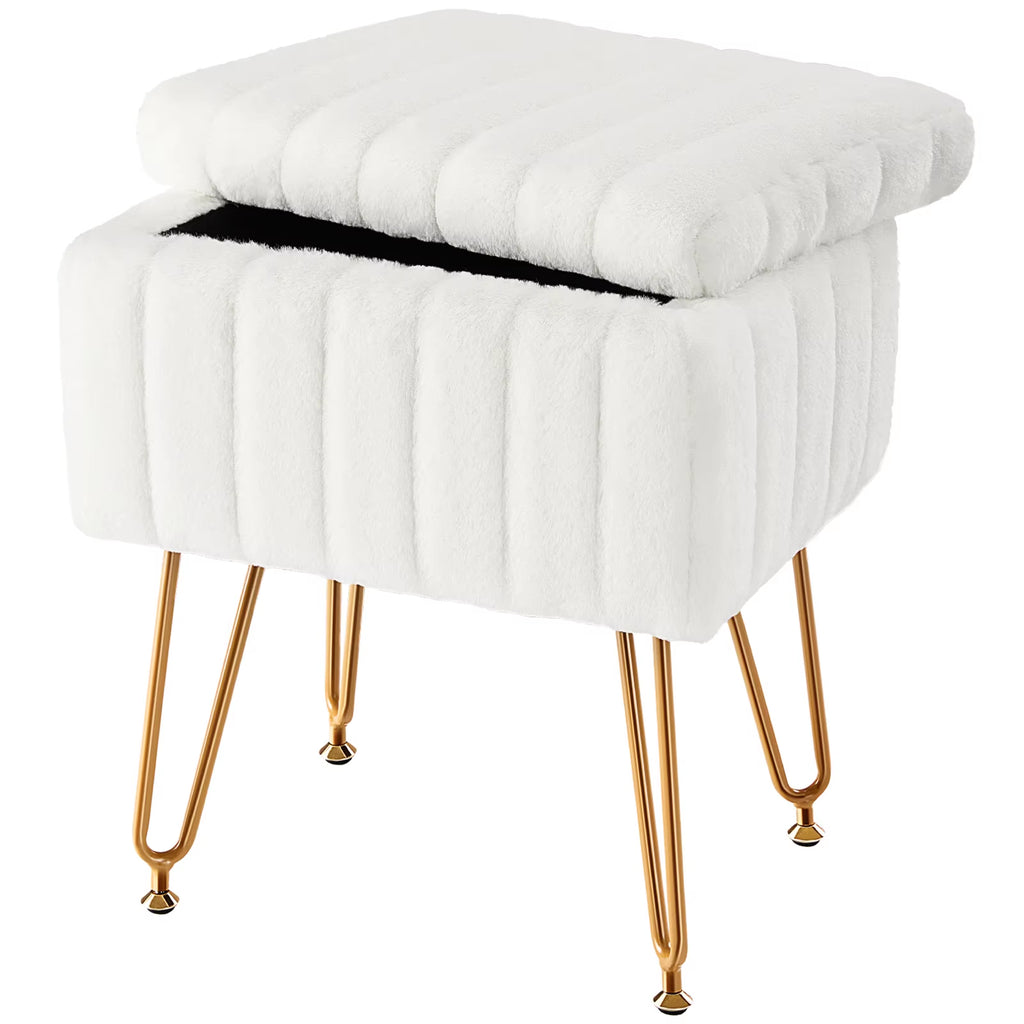 Faux fur storage ottoman