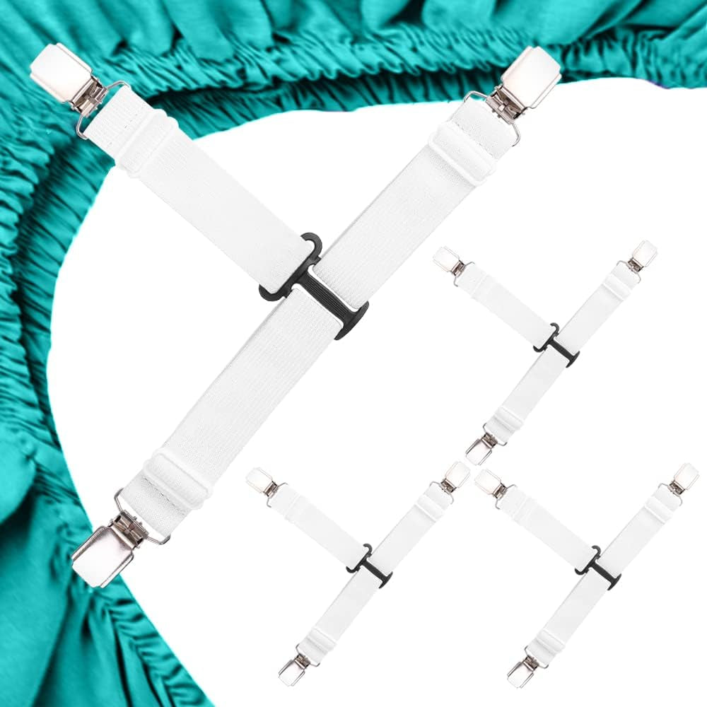 Adjustable Bed Sheet Straps — Fitted Sheet Holder, 4-Pack