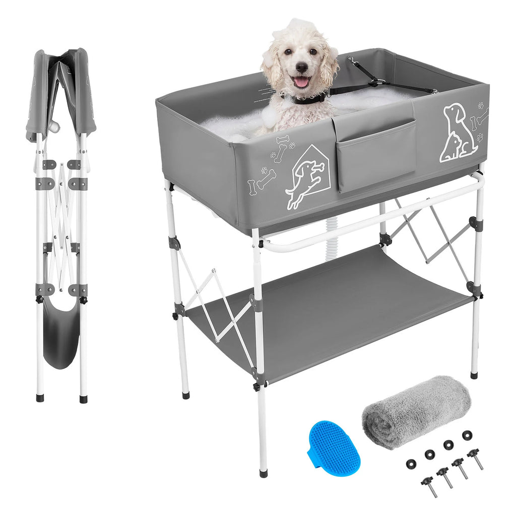 Dog Bathtub Elevated Dog Bath Tub Foldable Space-Saving with Built-In Drain Hose for Small Medium Pet Indoor & Outdoor