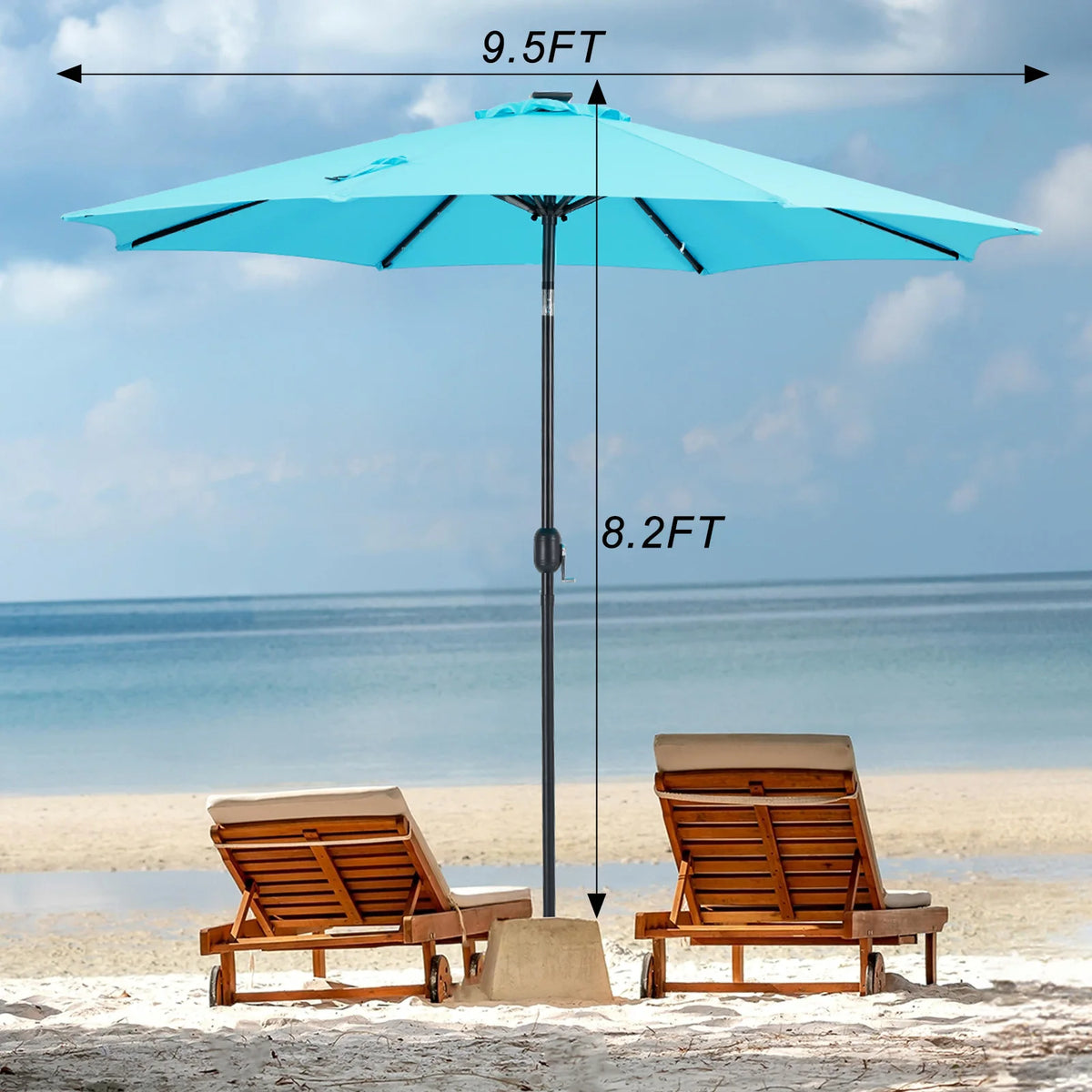 10FT Solar Patio Umbrella with 32 LED Lights Uv-Resistant Outdoor Table Umbrella with Tilt and Crank for Backyard Garden