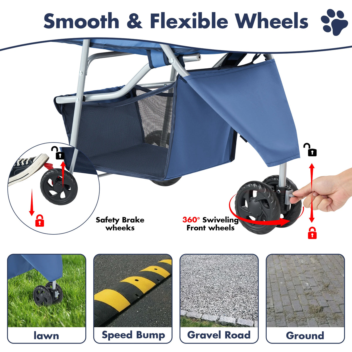 Foldable 3-Wheel Pet Stroller for Small Dogs & Cats — Mesh Windows & Storage Basket