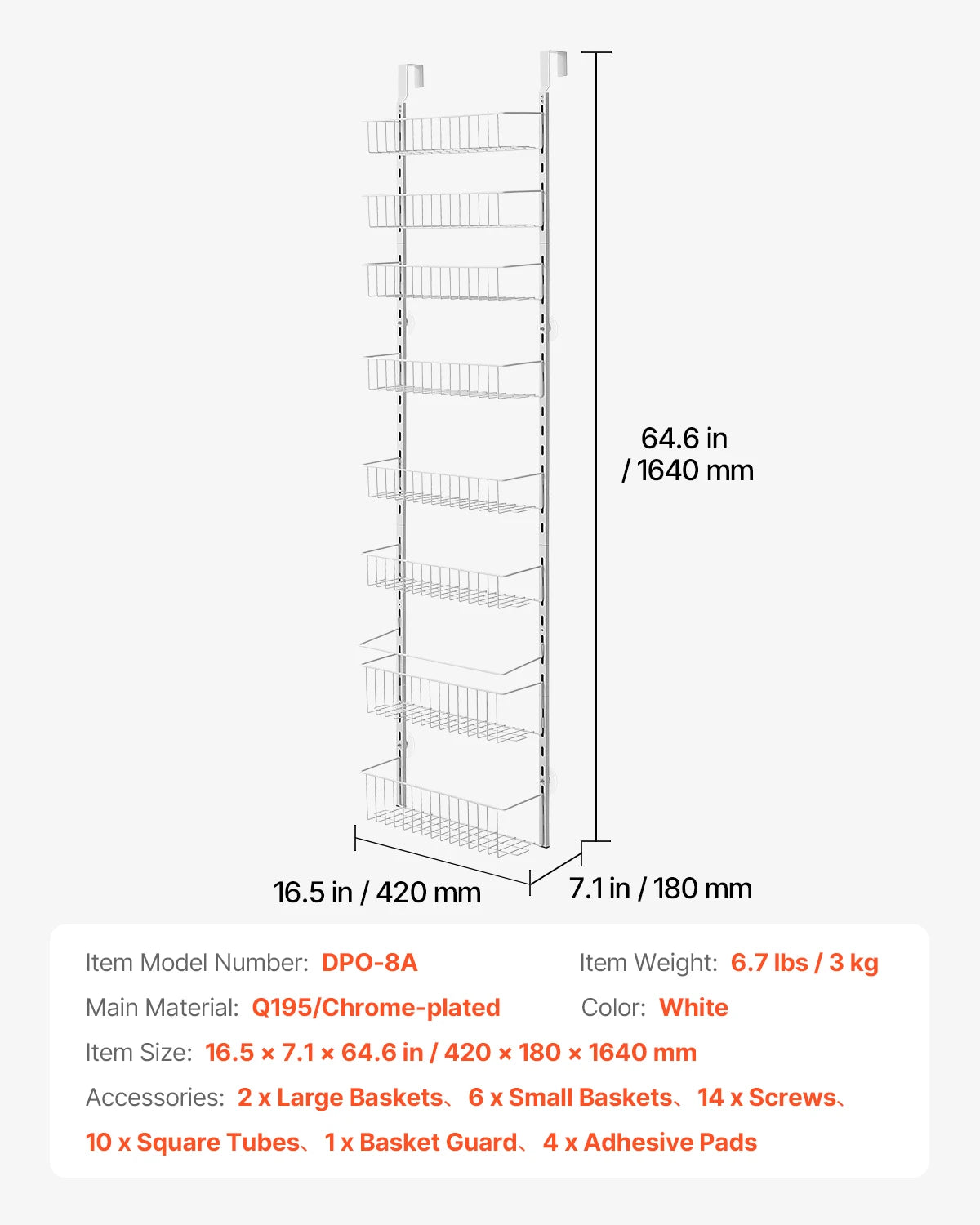 6/8/9/10 Tier over the Door Pantry Organizer Heavy-Duty Steel Hanging Spice Rack, Adjustable Wall Seasoning Shelves