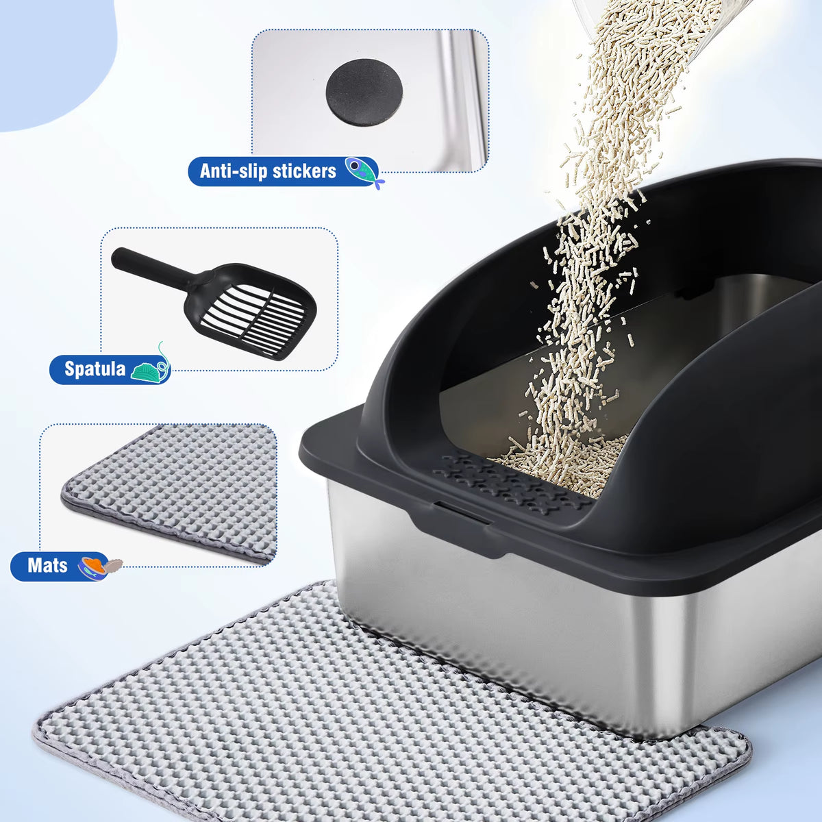 Stainless steel cat litter box with lid