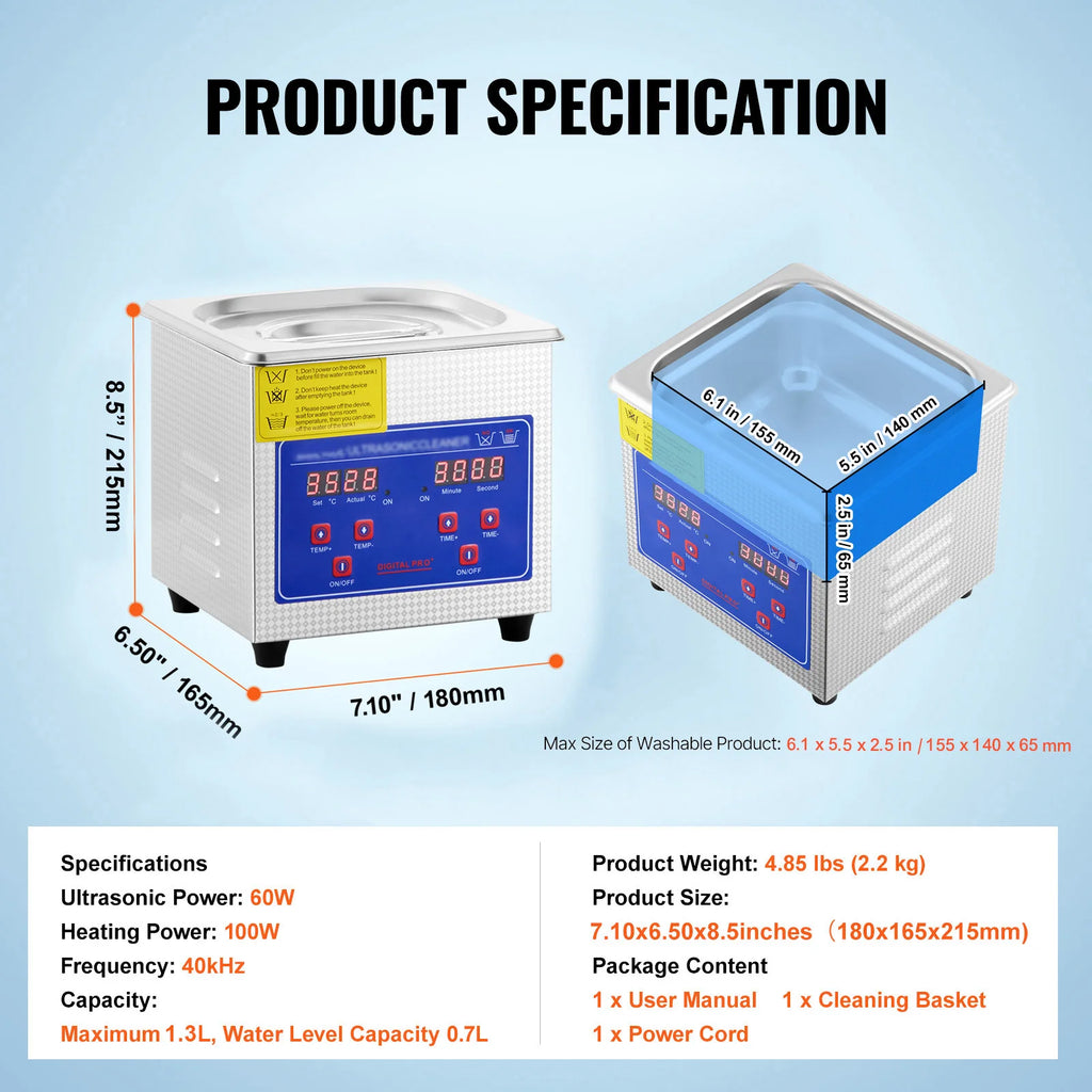 1.3L Ultrasonic Cleaner Lave-Dishes Portable Washing Machine W/ Digital Timer Ultrasound Home Jewelry Clean Appliances