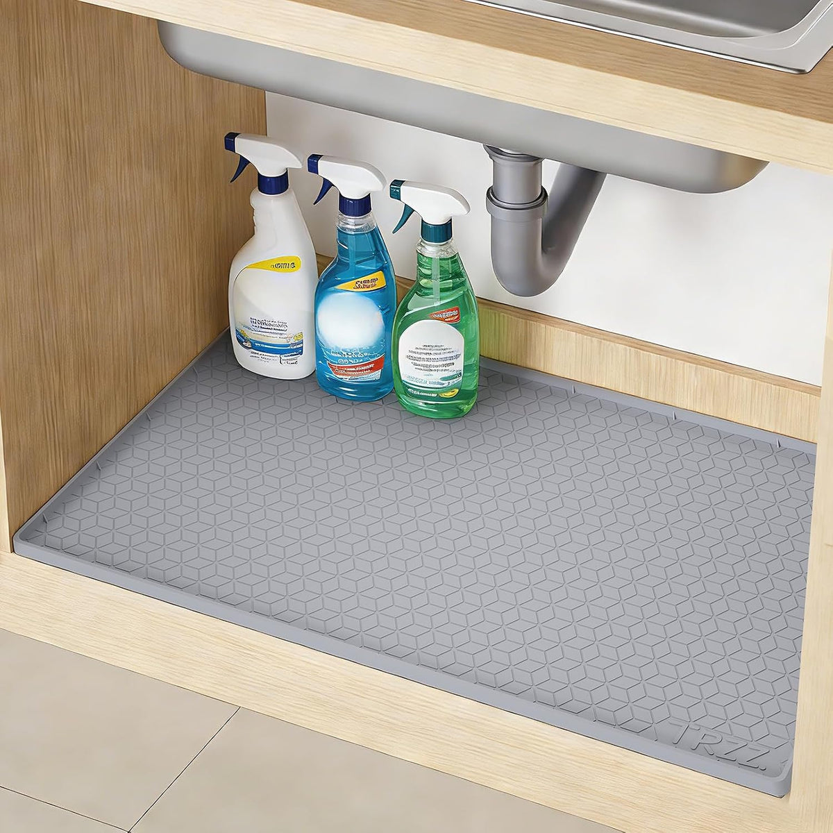 Waterproof Under Sink Mat 22" x 34" – Silicone Cabinet Liner & Drip Tray, Gray