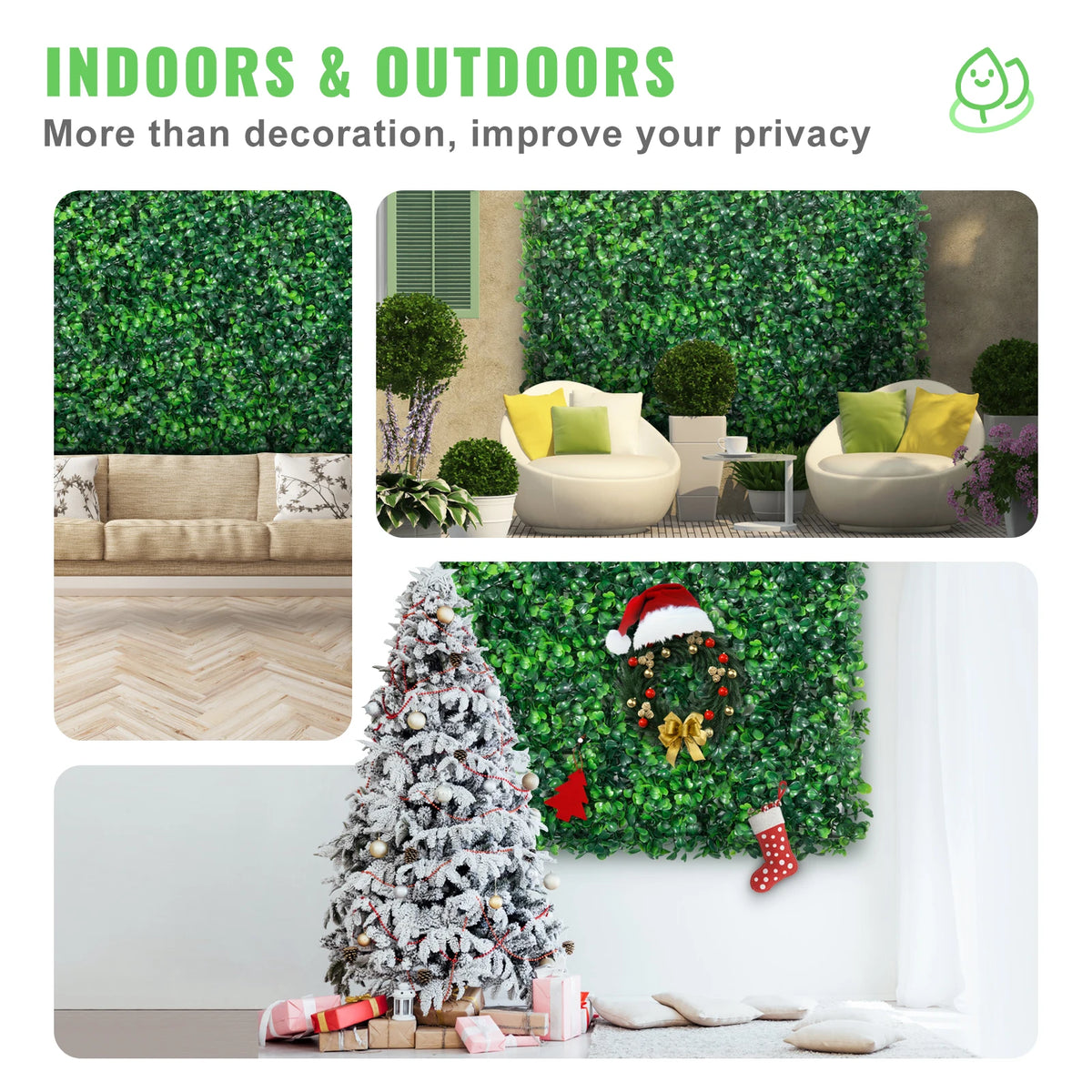 Artificial Boxwood Hedge Panels — 12-Pack, 10 × 10 In, UV Protected