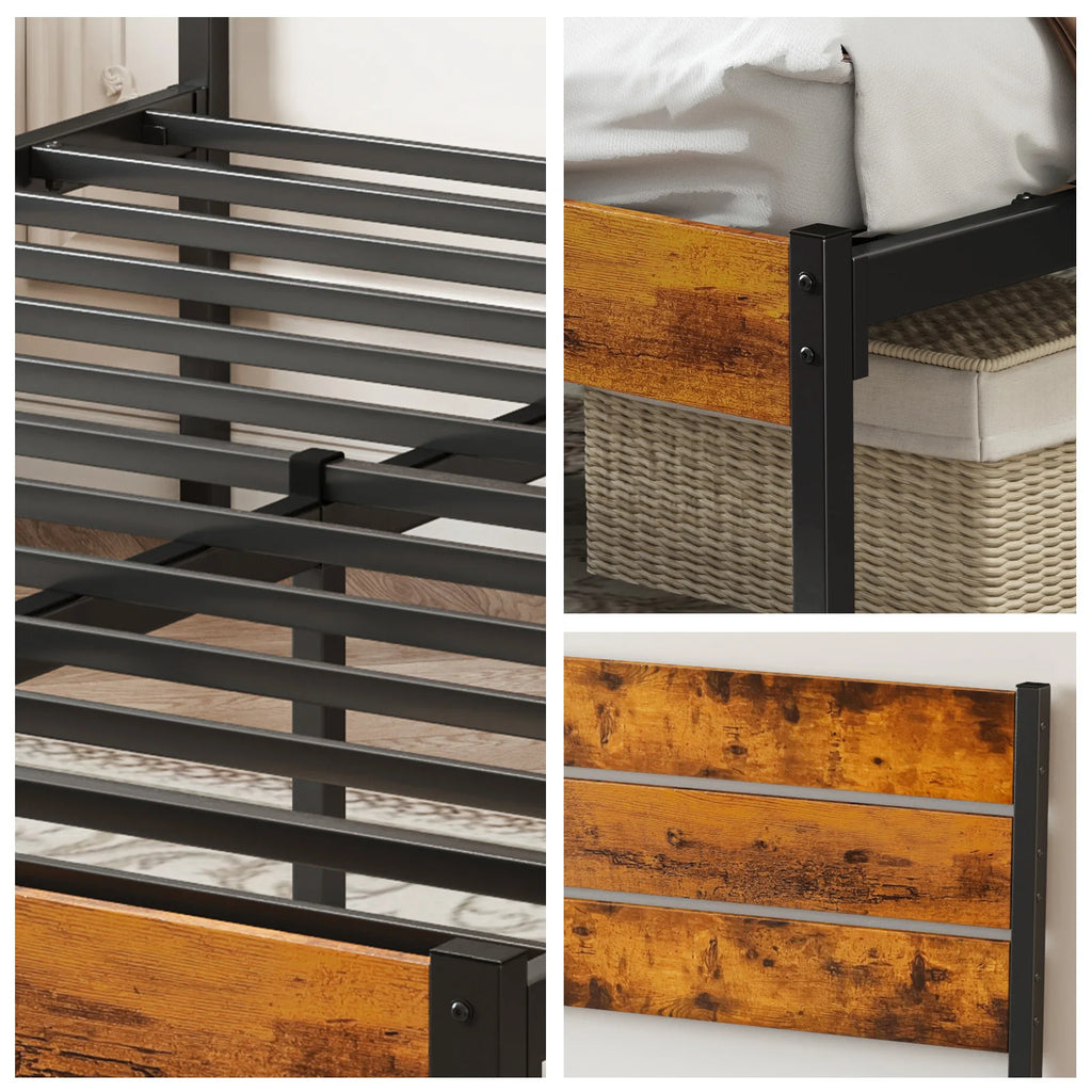 Queen Size Metal Platform Bed Frame with Headboard and Footboard with 800LBS Sturdy Wooden Slats Support for Bed Room Home