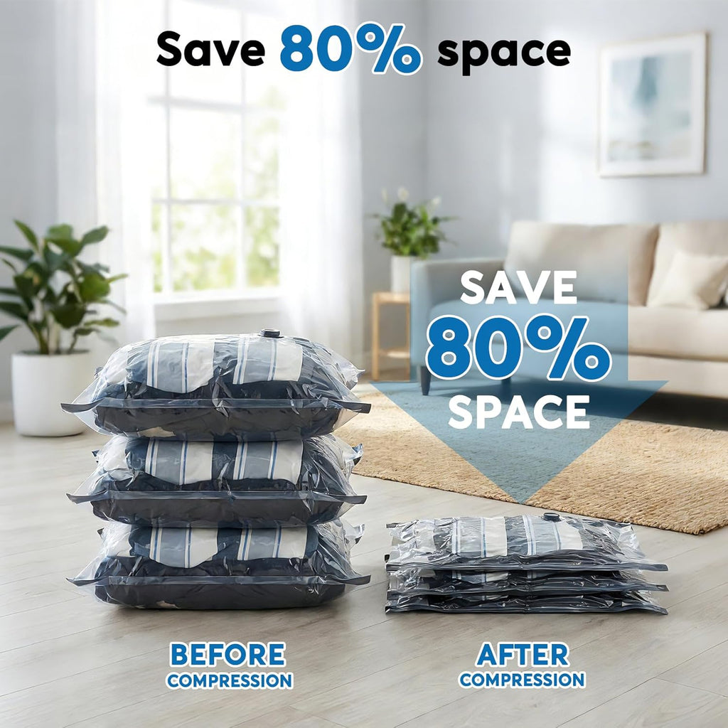 Travel Vacuum Bags with -60000Pa LED Pump, 18 Pack Vacuum Seal Bags for Clothing Travel in 3 Combo Sizes, Vacuums Storage Bags for Clothes, save 80% of Space (18 Combo)