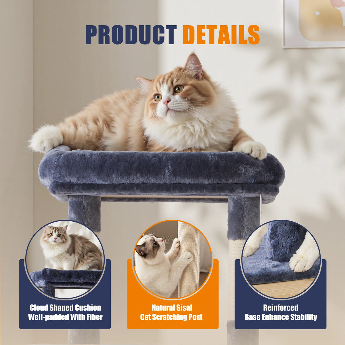 63In Cat Tree Tall Multi-Cat Climbing Tower for Pet Furniture Natural Sisal Scratching Posts Stable Pet House for Indoor Cat