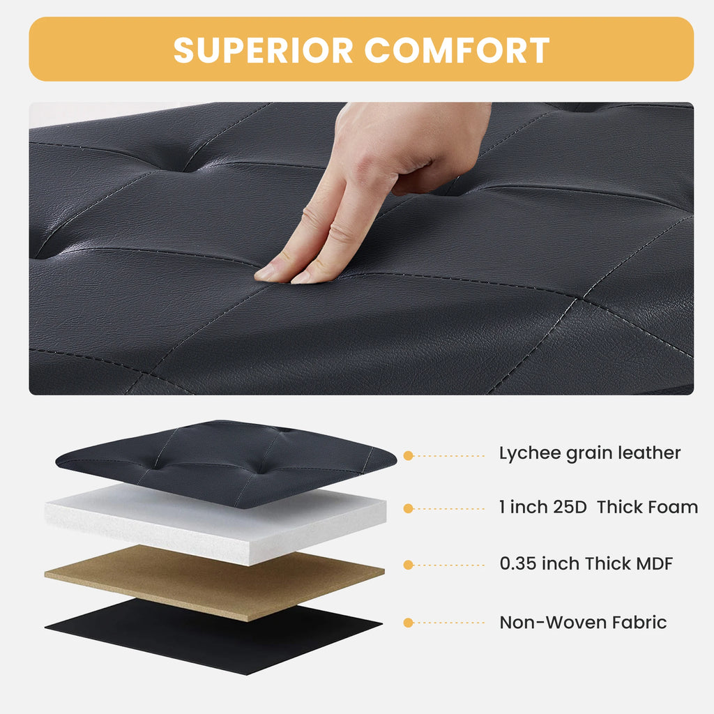 43 Inches Leather Folding Ottoman Storage Footstool Toy Box Bedroom Bench Load 660 Lbs Foot Rest Stool for Living Room