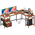 62IN L Shaped Computer Desk with 2 Drawers Wood Table with Adjustable Storage Shelves Charging Station Desk for Office