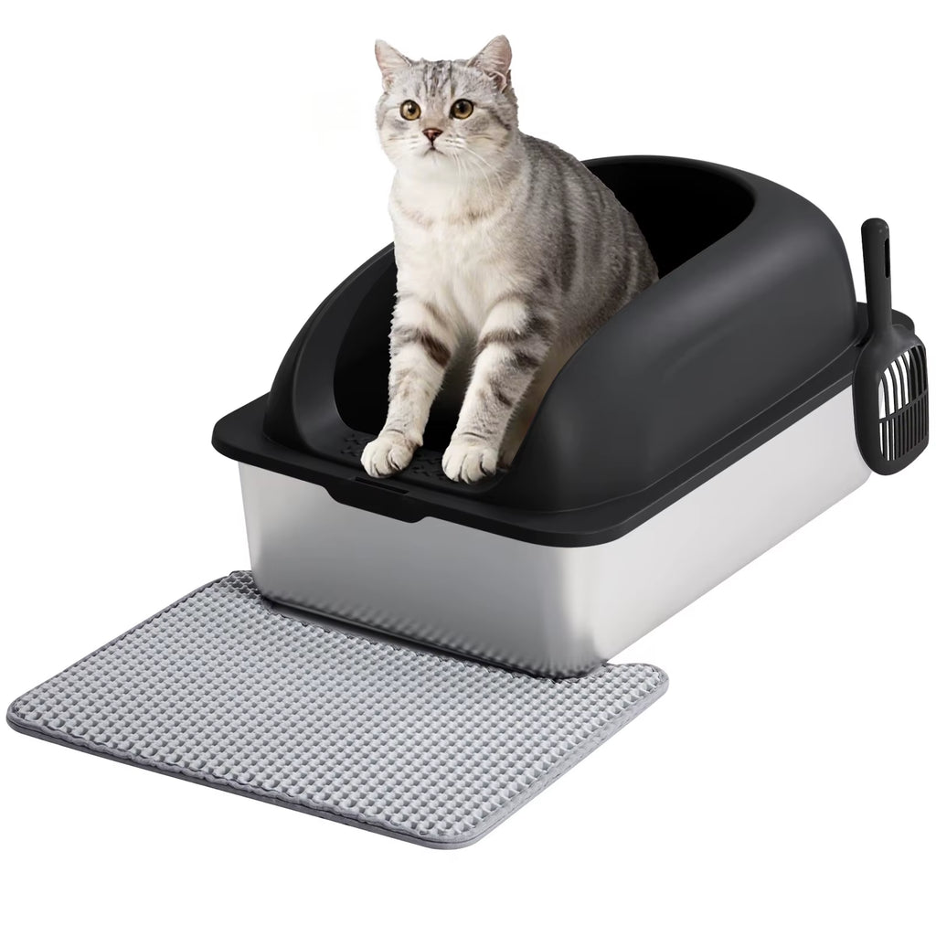 Stainless steel cat litter box with lid