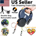 Dual Retractable Dog Leash for 2 Dogs – 360° Swivel, No-Tangle, Reflective