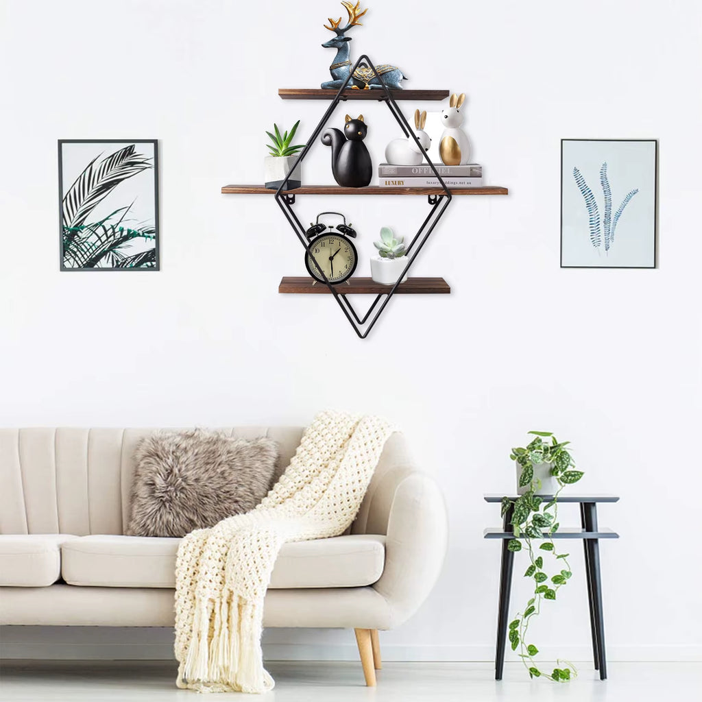 3-Tier Industrial Floating Wood Shelf