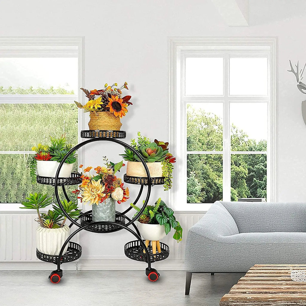 6 Pot Metal Plant Stand with Wheels