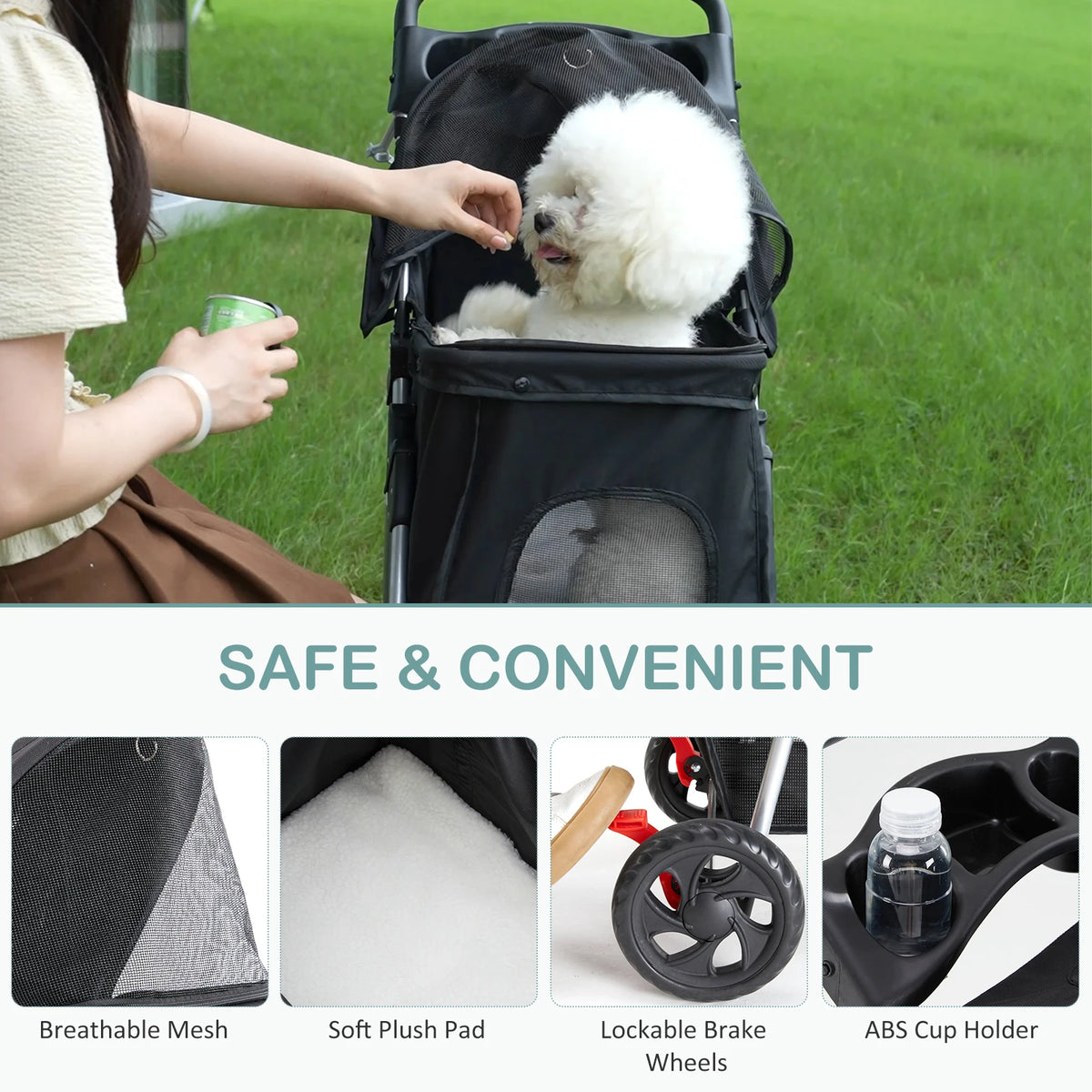 Foldable 3-Wheel Pet Stroller for Small Dogs & Cats — Mesh Windows & Storage Basket