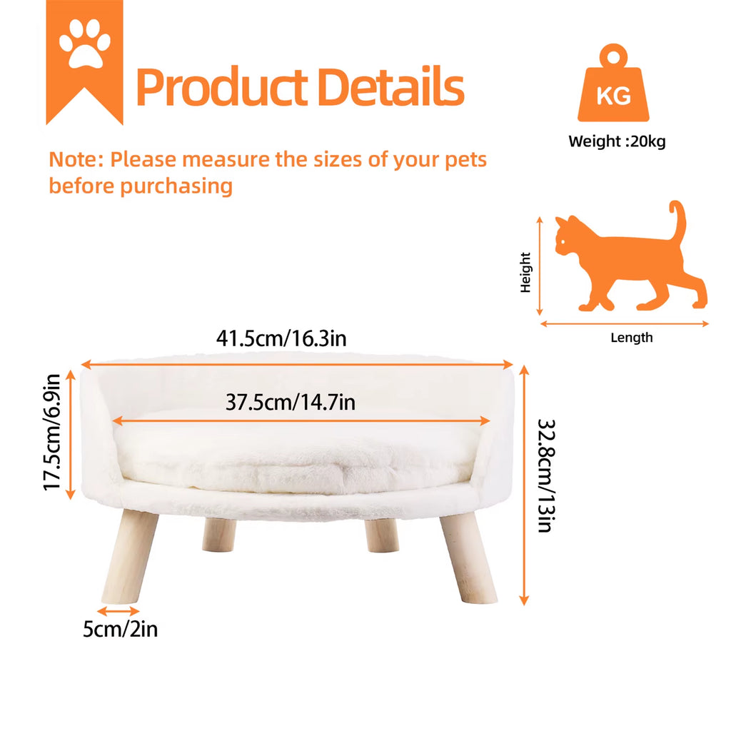 Raised Pet Sofa Bed for Cats & Small Dogs — Removable Cushion