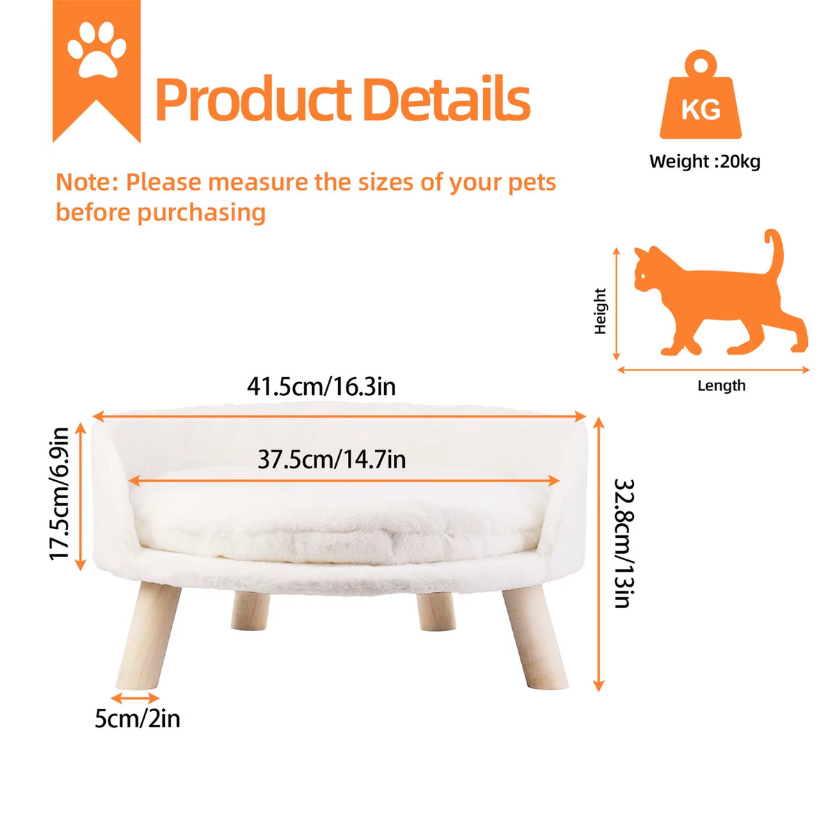 Raised Pet Sofa Bed for Cats & Small Dogs — Removable Cushion