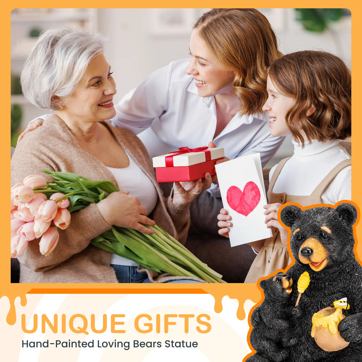 Solar Honey Bear Garden Statue with Light – Outdoor Yard Decor