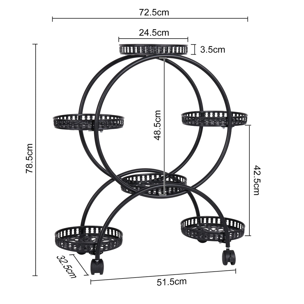 6 Pot Metal Plant Stand with Wheels