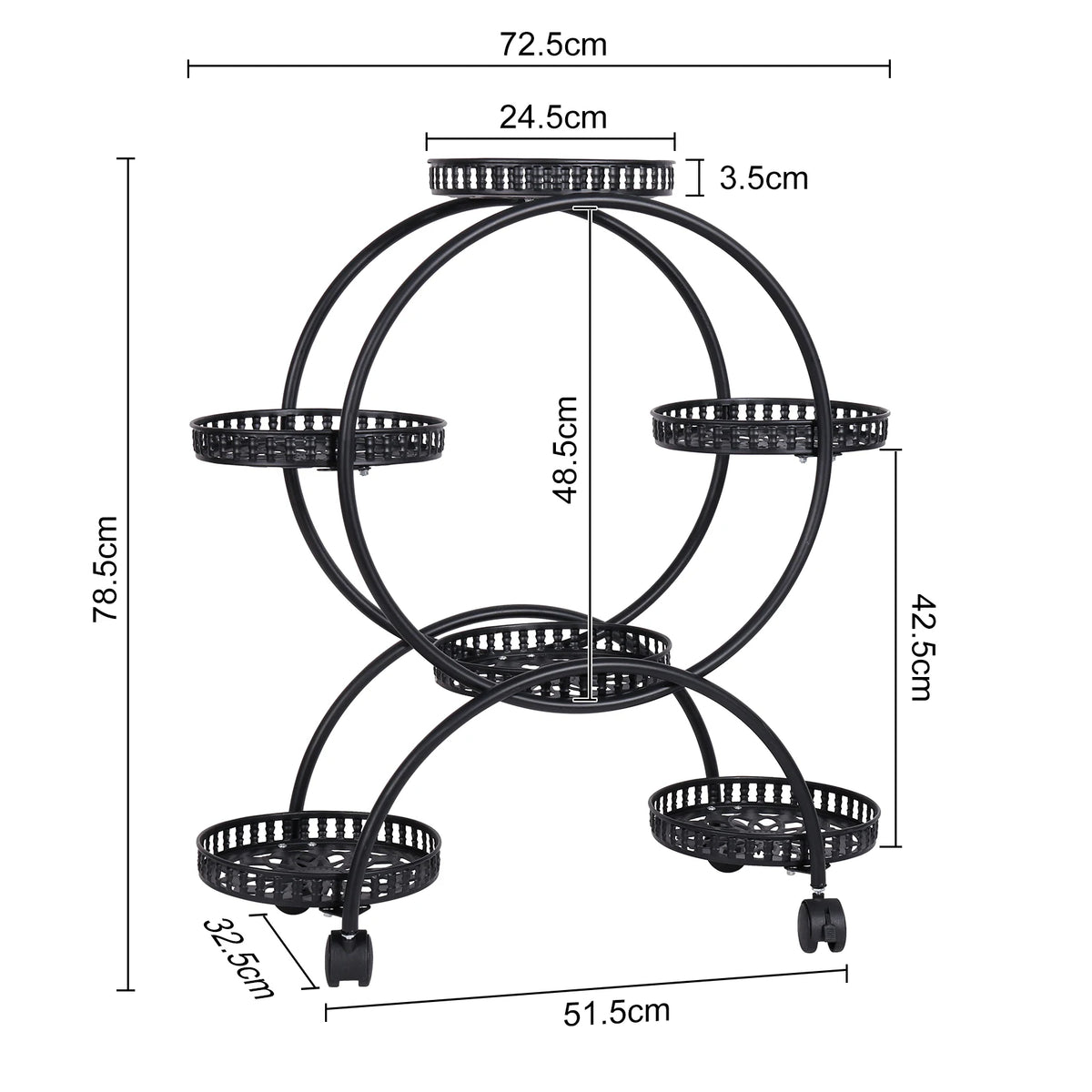 6 Pot Metal Plant Stand with Wheels