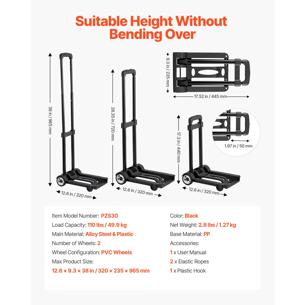 Folding Hand Truck — 110 Lb Capacity, Collapsible Utility Cart