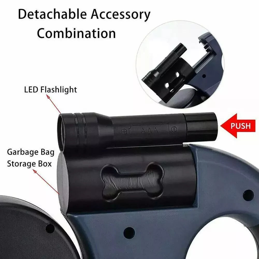 Dual Retractable Dog Leash for 2 Dogs – 360° Swivel, No-Tangle, Reflective