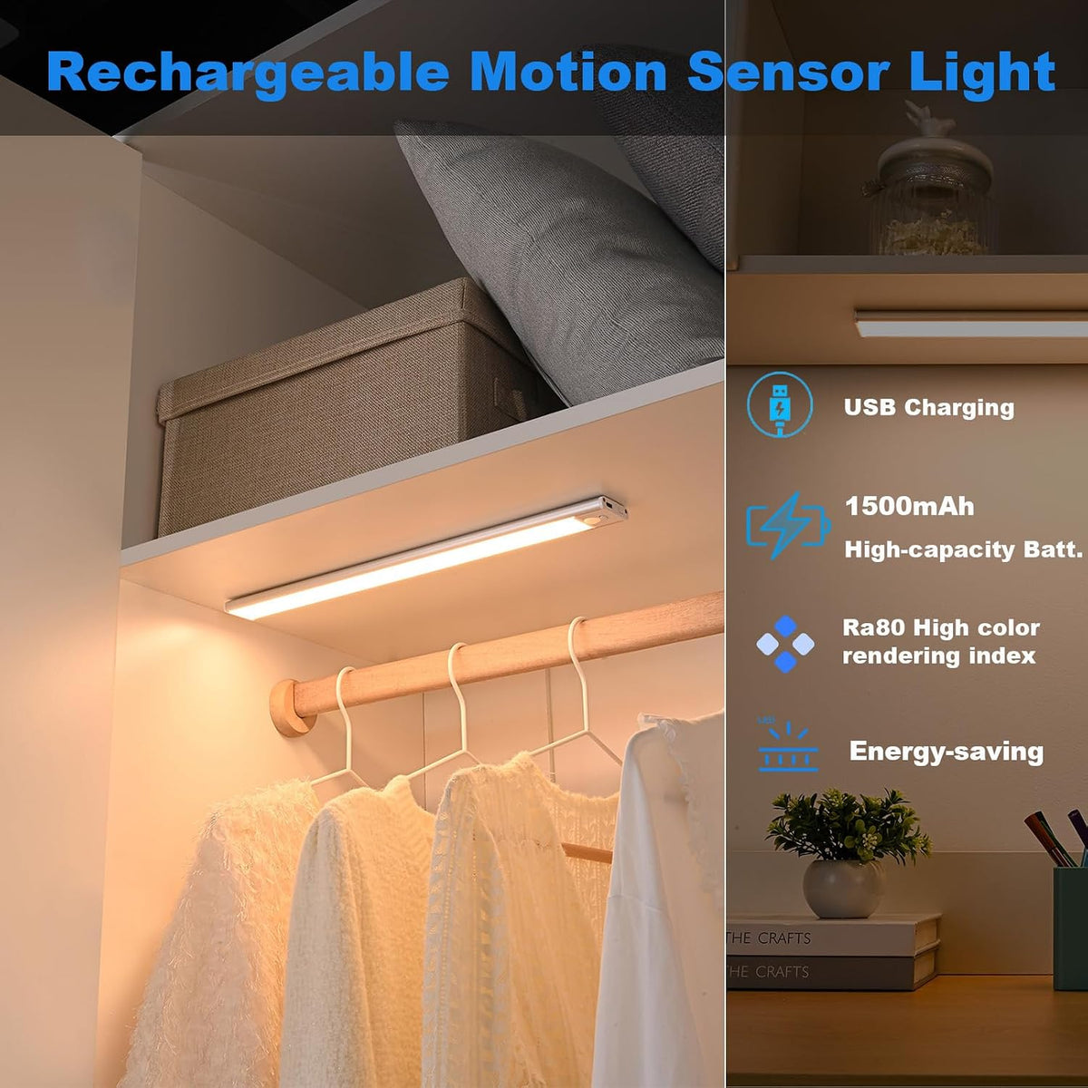 Rechargeable Magnetic Motion-Sensor under Cabinet Light — 2-Pack