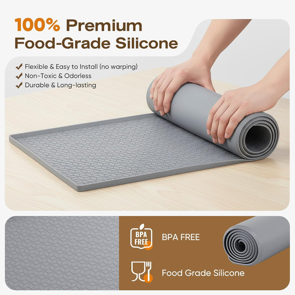 Waterproof Under Sink Mat 22" x 34" – Silicone Cabinet Liner & Drip Tray, Gray